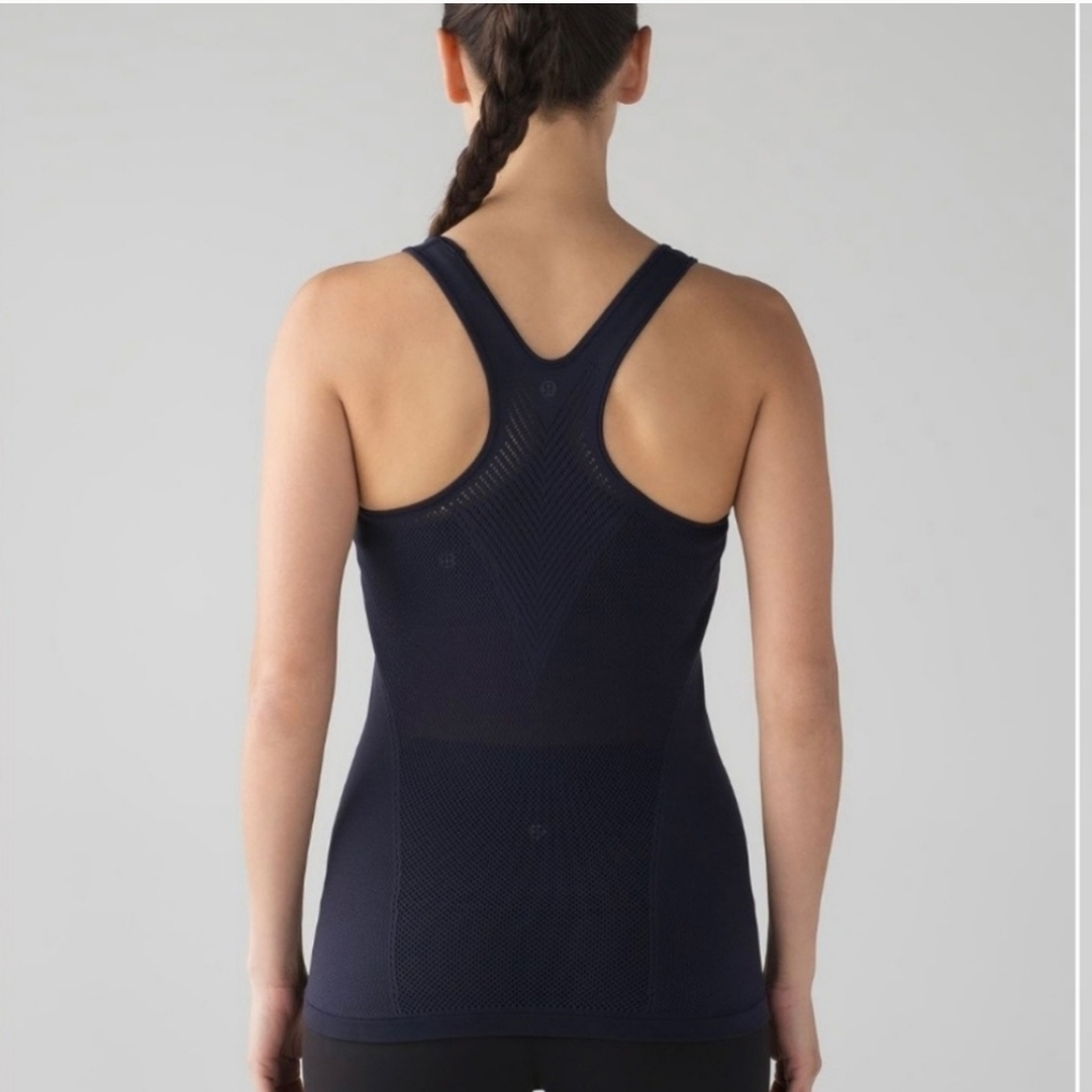 Lululemon midnight blue perforated "Reveal" racerback athletic tank top - Picture 3 of 11